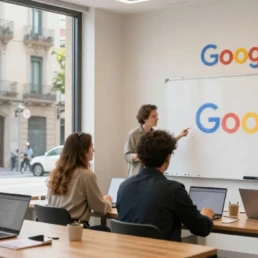 Reunión de un equipo de marketing digital planificando campañas de Google Ads en una oficina, imagen representativa de las 10 mejores agencias SEM Google Ads en Barcelona